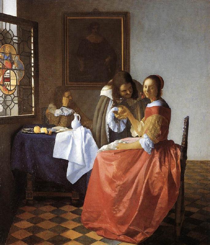 Jan Vermeer A Lady and Two Gentlemen oil painting picture